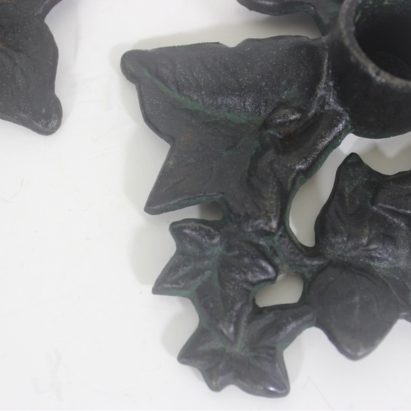 Vintage Black Cast Iron Ivy Leaf Candle Holders, a Pair - Picture 3 of 8